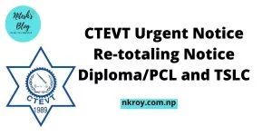 CTEVT Re-totaling Notice for Diploma/PCL and TSLC