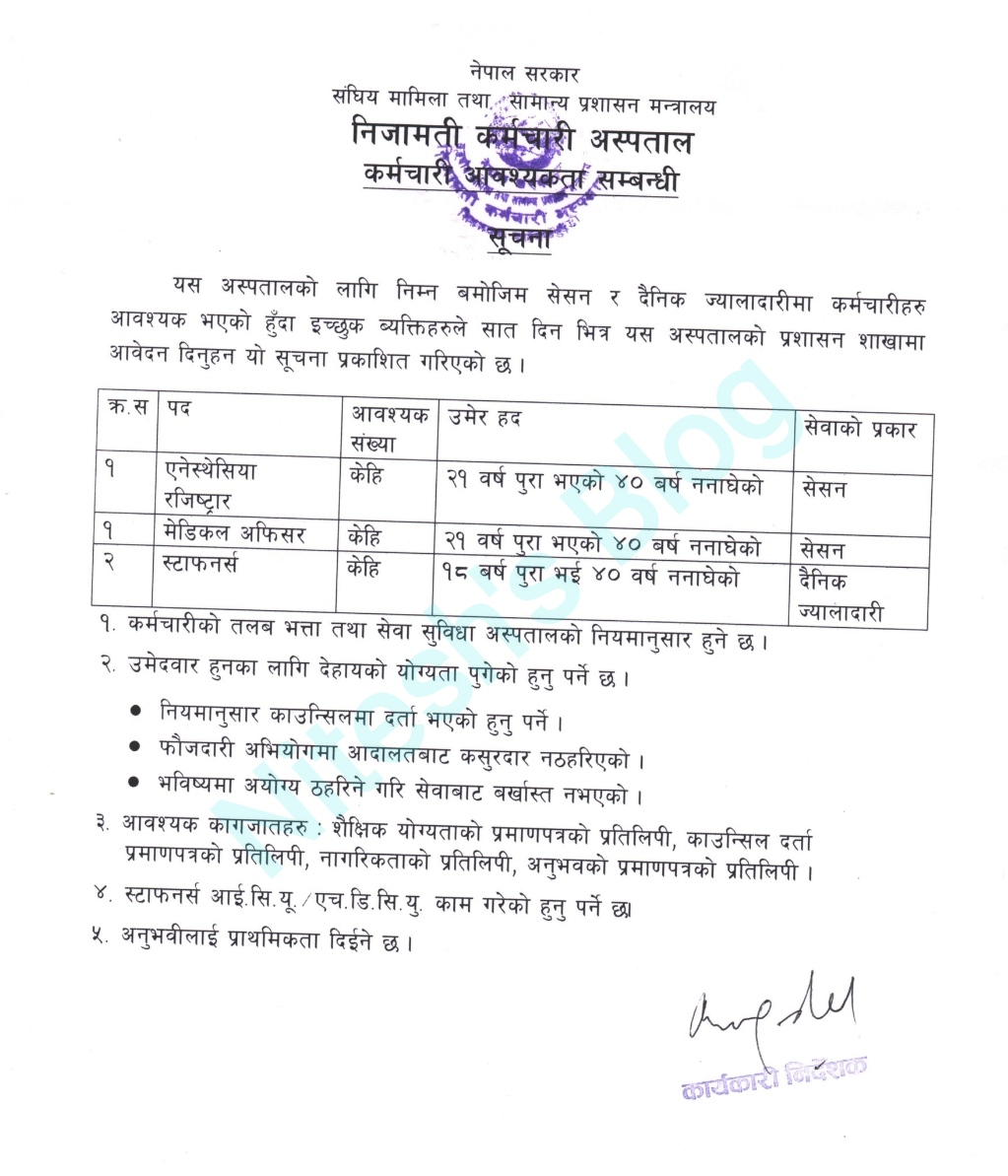 Job Vacancy in Kathmandu Civil Service Hospital