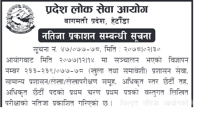 Bagmati Province General Administration Auditor 6th Level First Paper Written Exam Result